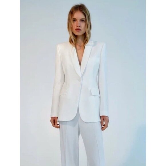 NEW! Zara Two Button Blazer Jacket Cotton White SZ M - Picture 1 of 11